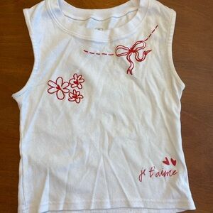 Ripple Urban Outfitters Red White Embroidered Small Cotten Tank Top